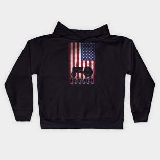 Farmer US Flag Tractor Proud Farming Gift Day Kids Hoodie